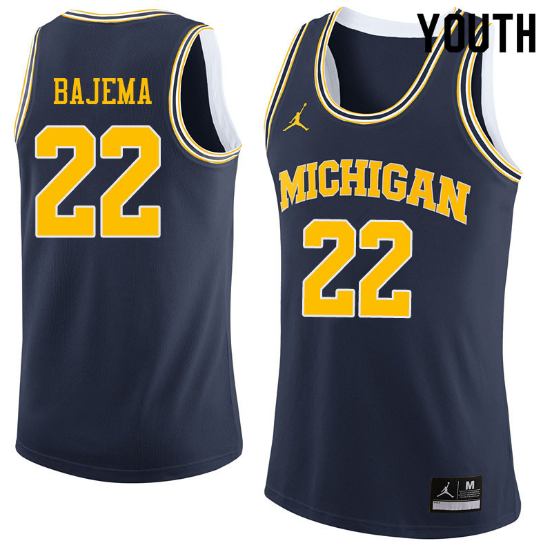 Youth #22 Cole Bajema Michigan Wolverines College Basketball Jerseys Sale-Navy
